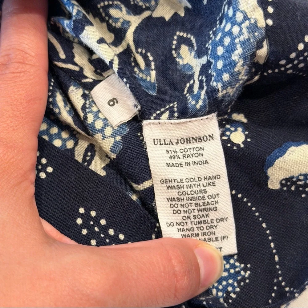 Ulla Johnson Floral Navy One Sleeve Off the Shoulder Top Medium - Picture 3 of 7